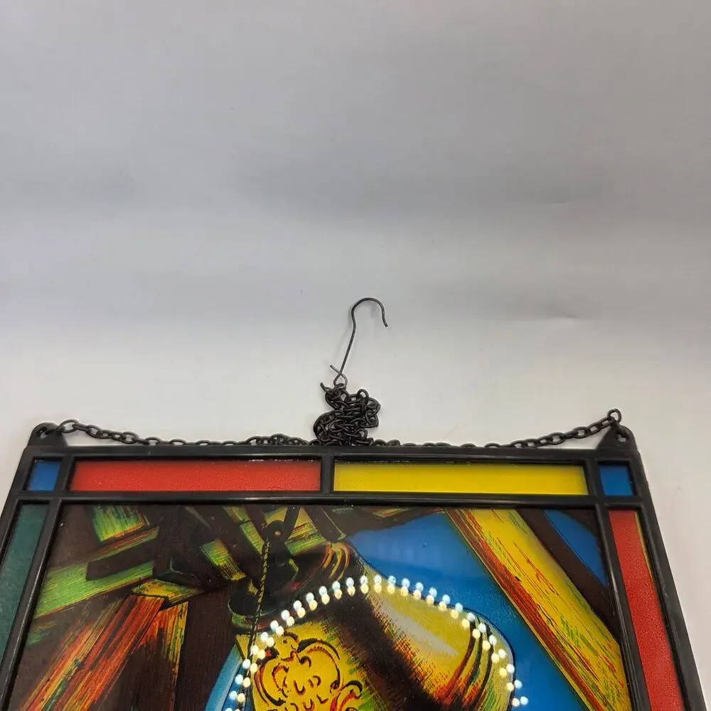 Vintage Faux Stained Glass Christmas Elf Ringing Bell Window Panel Suncatcher